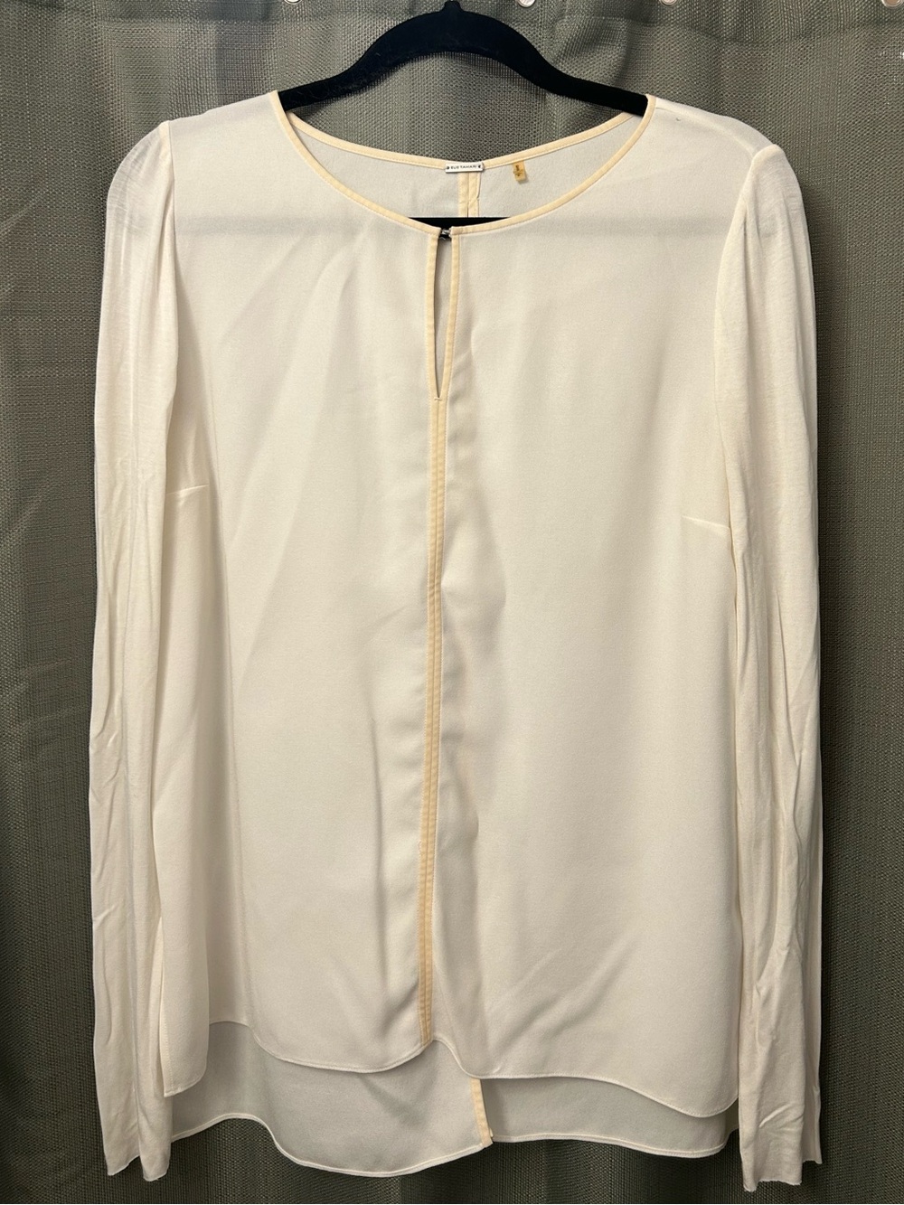Elie Tahari Cream Blouse with Gold Trim Medium